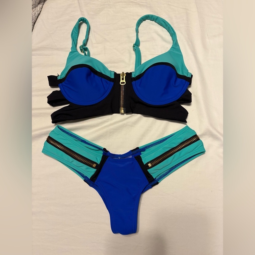 Beach Bunny Blue and Black Color-Block Bikini